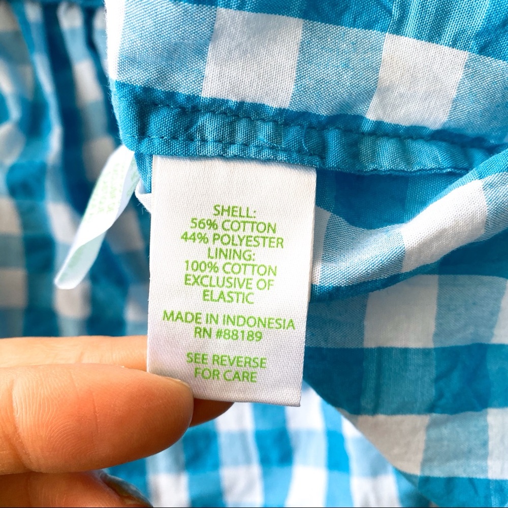🐬 LILLY PULITZER SARAFINA TURQUOISE OASIS CRINKLE GINGHAM SHORT SLEEVE TOP! - Picture 12 of 15